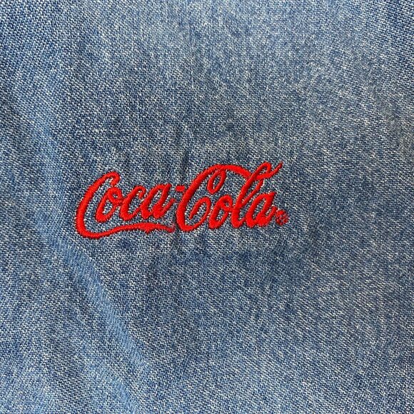 Coca-Cola Mens Chambray Shirt Large Long Sleeve Button Down - Picture 6 of 9